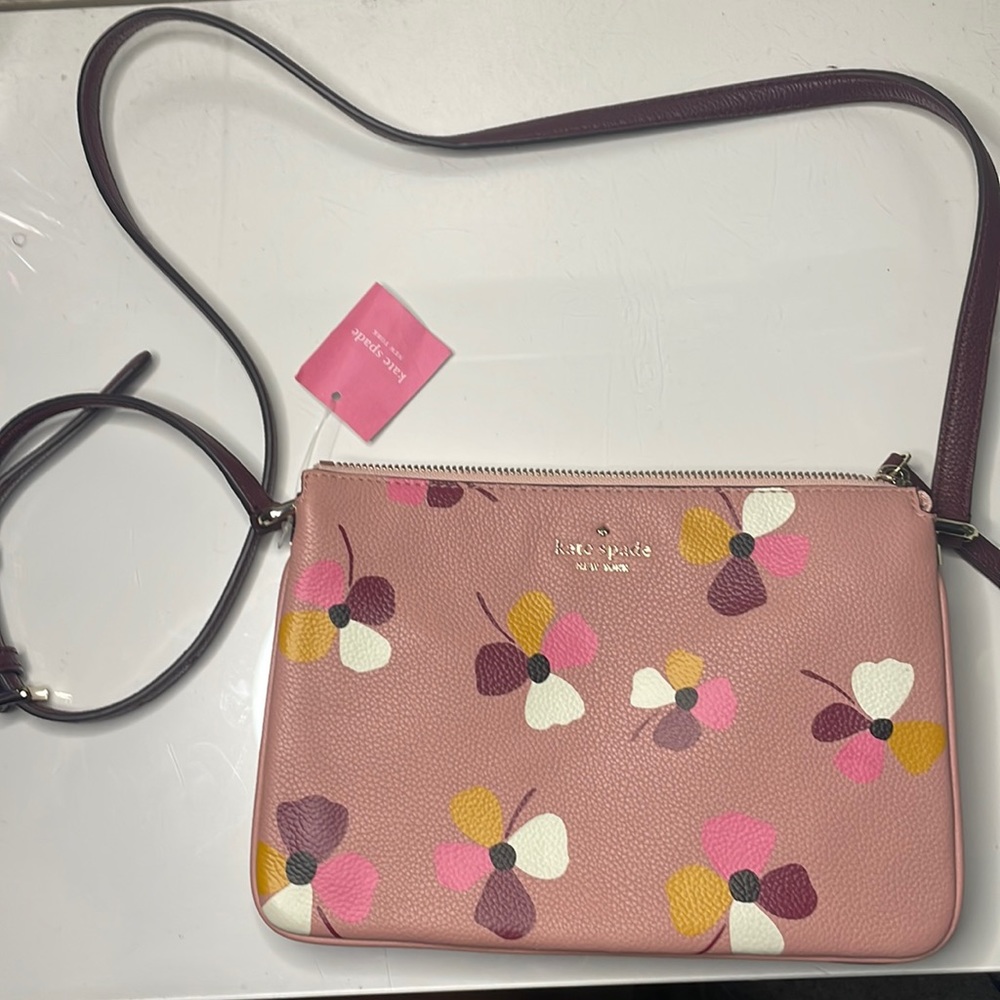 Kate Spade | Pink Floral Jacksondusk Buds Triple-Gusset Leather Crossbody Purse